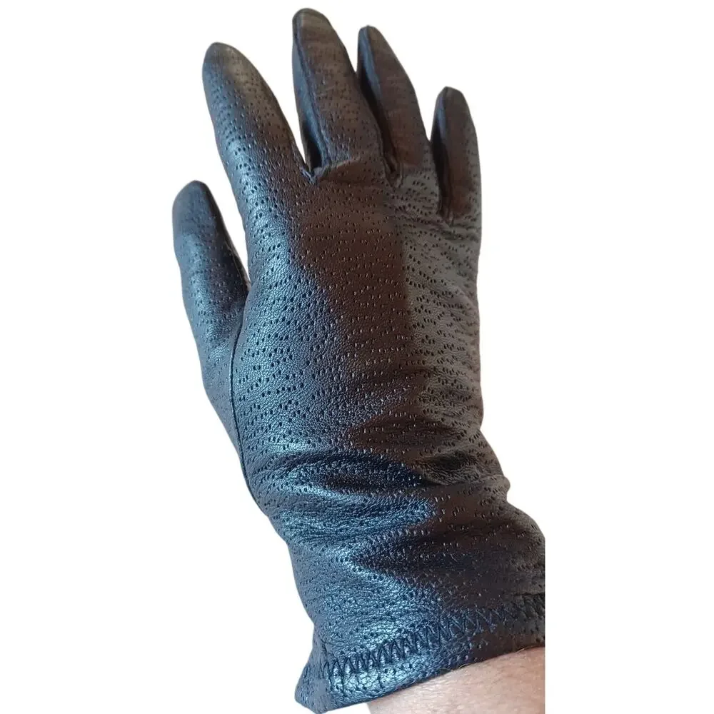 Vintage Peccary Black Leather Gloves Women's Medium Classic Durable Old Money